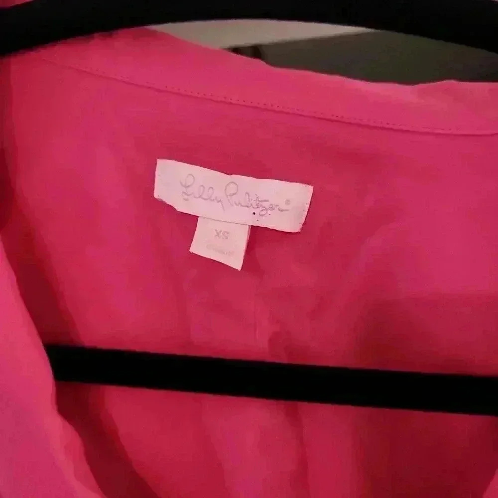 Pink Lilly Pulitzer Silk Collared Split Neck Blou… - image 3